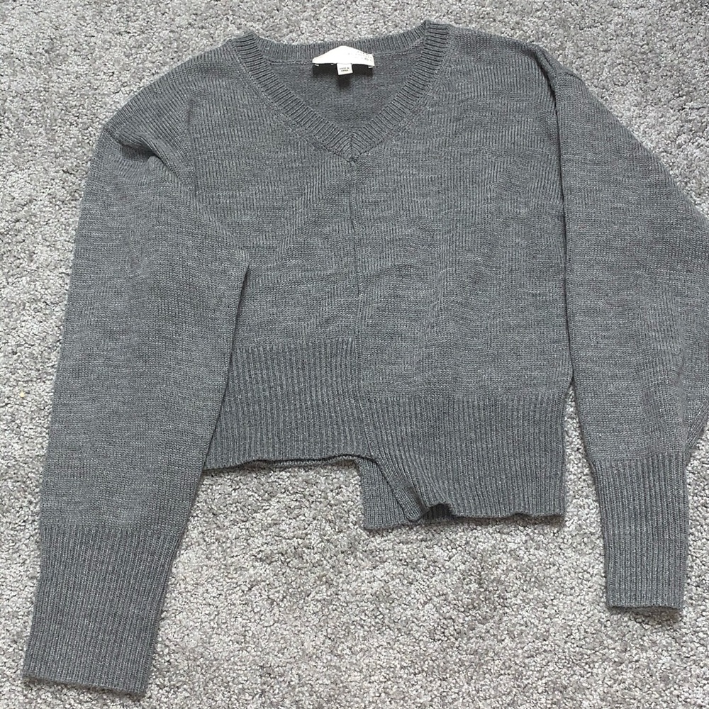 J.O.A Gray Cropped Asymmetrical Sweater